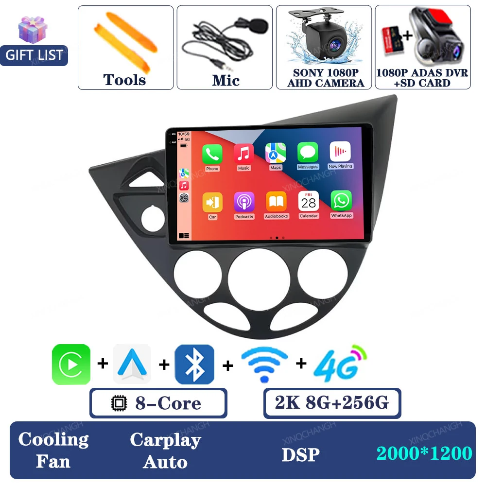 Android 16 autoradio voor Ford Fiesta 1995 - 2001 Focus MK1 1998 - 2004 Navigatie 2DIN Qualcomm QLED Head Unit GPS Carplay Auto