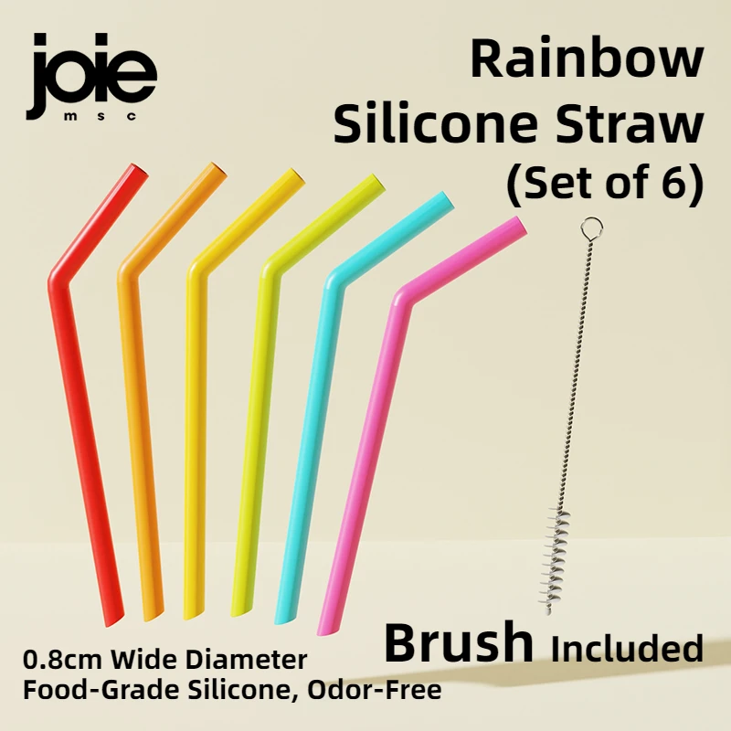 Joie Rainbow Silicone Straw 6pc Milkshake Cocktails Drinking Straw Odor-free Reusable Eco-Friendly Straw Drinkware Accessory