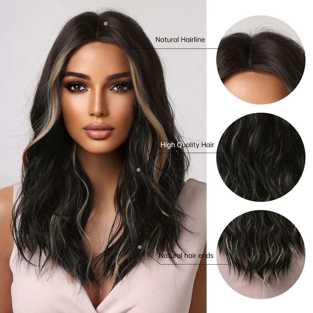 Short Wavy Synthetic Wigs for Black Afro Women Blonde Highlights on Black Hair Wigs Dail Cosplay Party Heat Resistant Hair Wigs