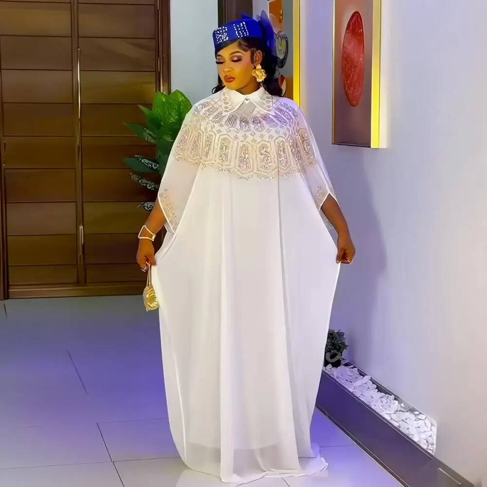 high-quality-chiffon-african-dresses-for-woman-two-piece-set-dress-rhinestone-decoration-elegant-traditional-wear