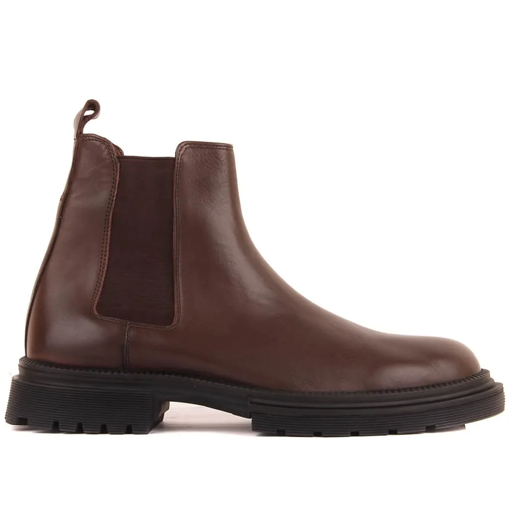 Sail Lakers-Brown Leather Men Chelsea Boots