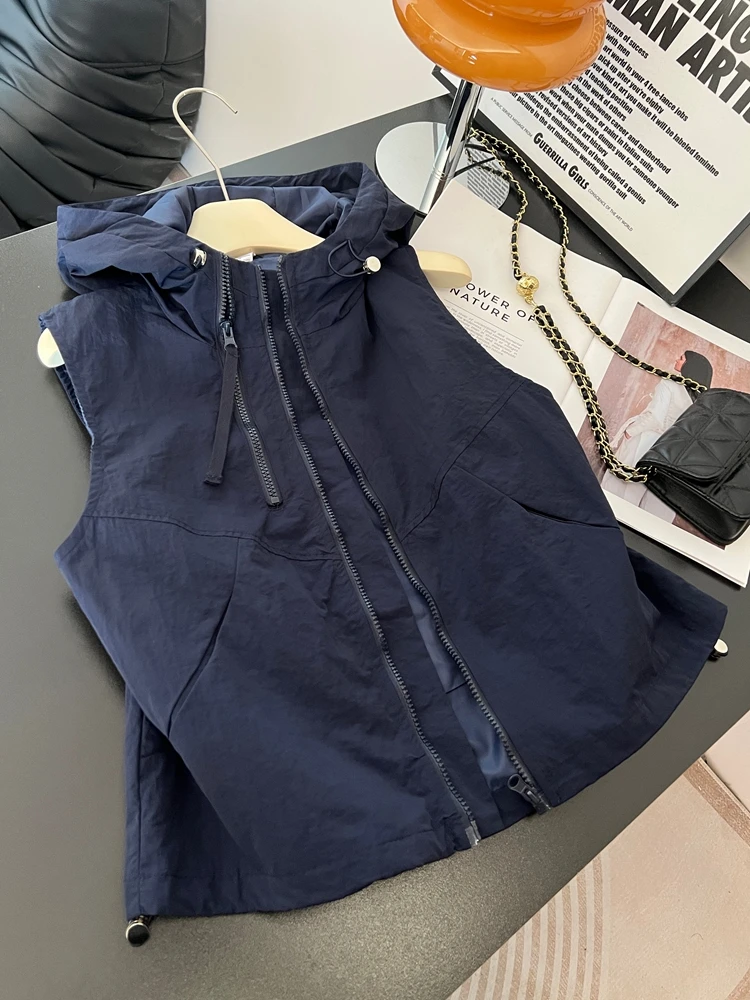 

Korean Sle Hooded Svel Vest Women's Spring Large Size plus Size Loose oulder Pad Open Cardigan Outerwear