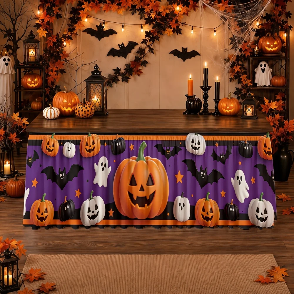 Table skirt / tableskirt - Halloween style - Purple background - Pumpkin ghost batzyc