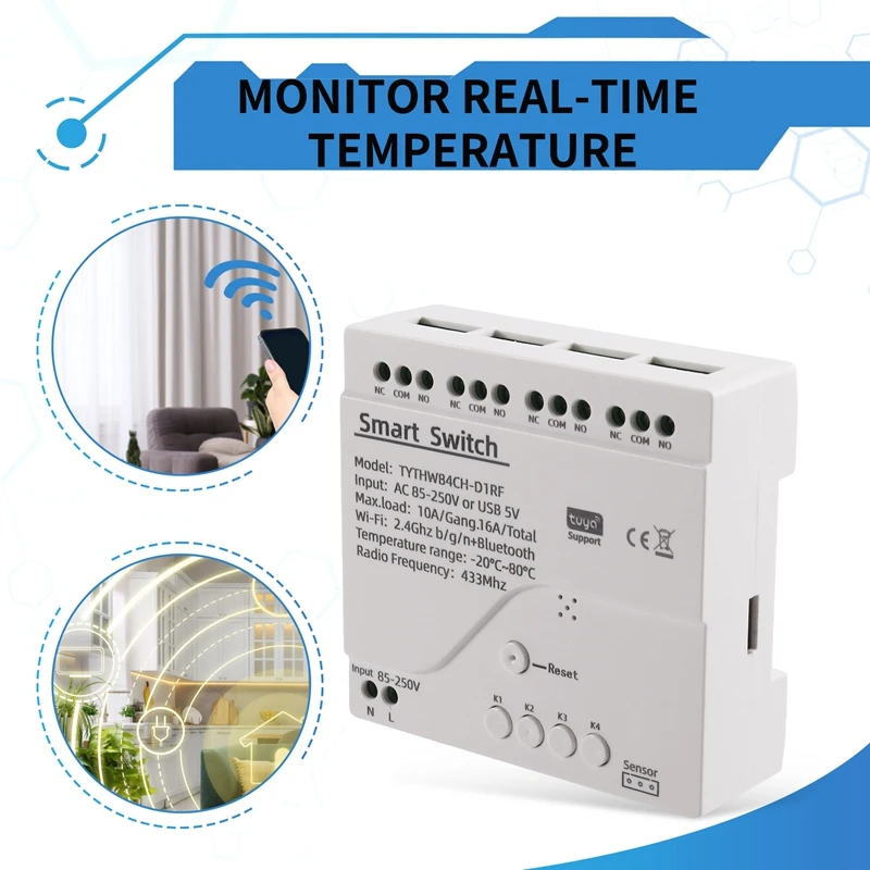 Tuya Wifi Smart Switch Temperature Sensor Monitor AC 85-250V Wireless Smart Switch For Alexa Google Home