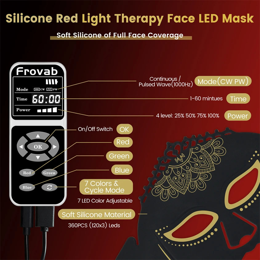 Mascarilla facial de silicona con 7 LED, máscara de terapia de fotones LED, cuidado de la piel, líneas finas suaves, estiramiento facial, masajeador firme, uso en salón de belleza