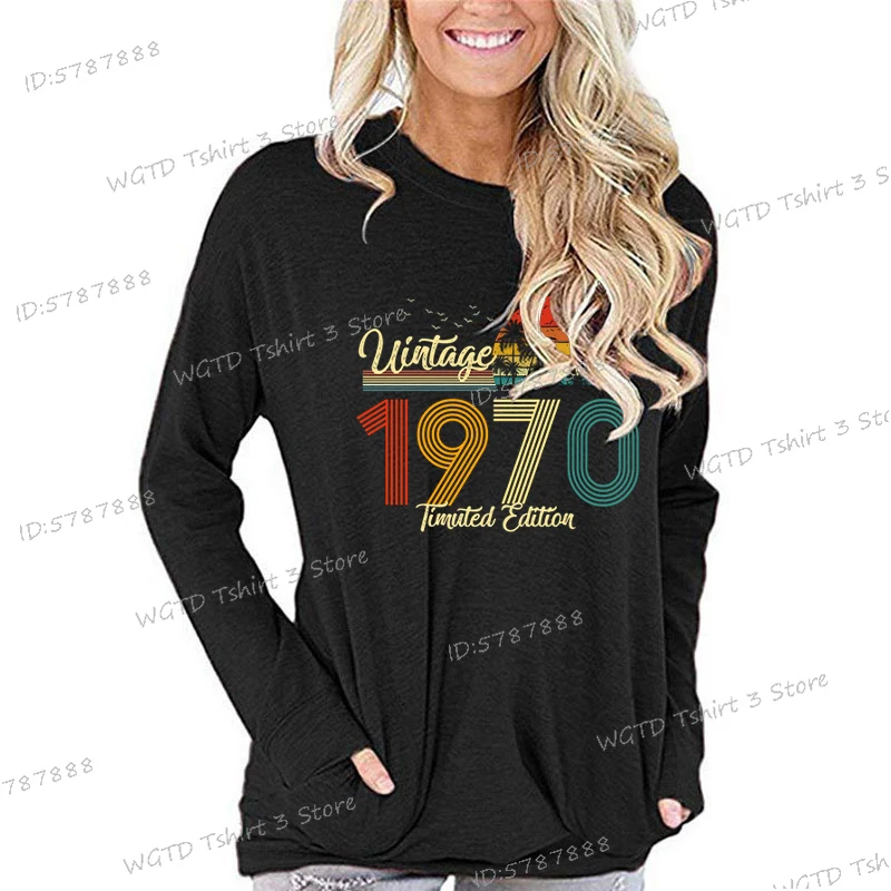 Vintage 1970 Limited Edition Graphic T Shirts Women Gift for 55th Birthday Casual Tops Born 1970 Anniversary Long Sleeve T-shirt