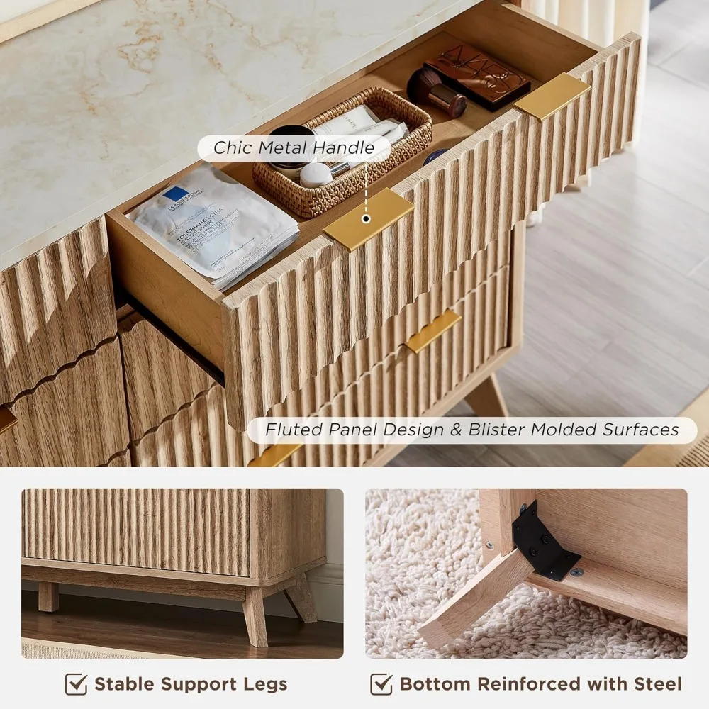 خزانة ملابس رائعة ذات 8 أدراج، 54 خزانة ذات أدراج عصرية واسعة مع سطح من الرخام الصناعي، تصميم منحني، ستان تلفزيون لخزانة الملابس #6