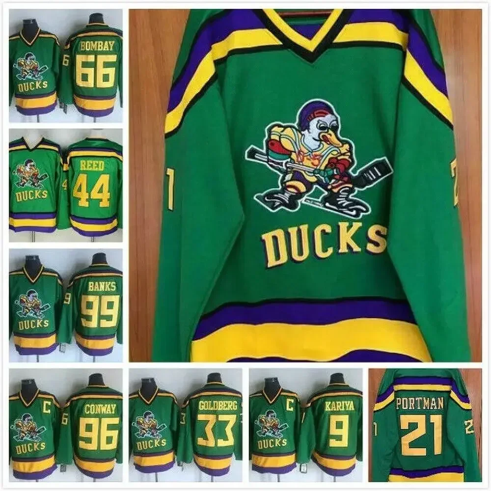 

Mighty Ducks Movie Men's Jersey All Numbers Hockey Jersey Stitched Sewn Green