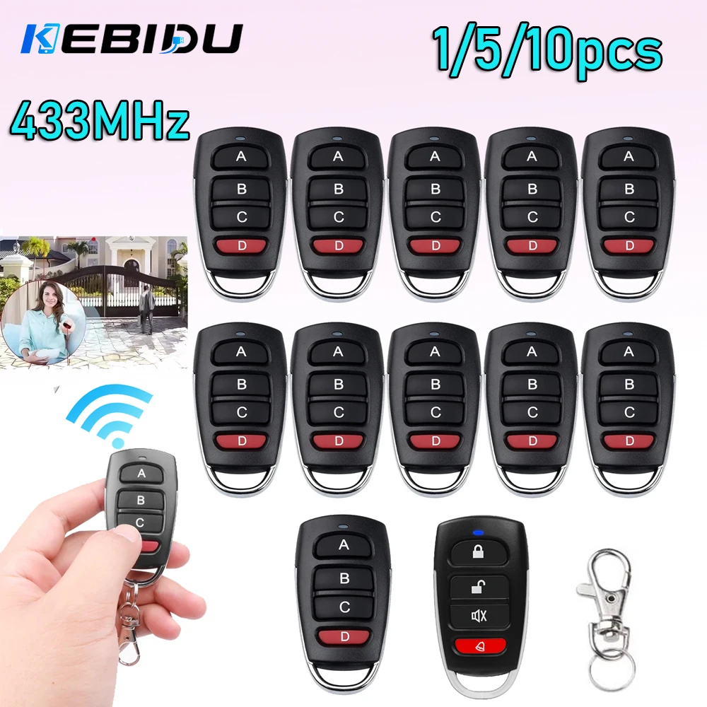 KEBIDU 10/5/1pcs ABCD / Lock 4 Button 433MHz Metal Push Button Remote Control Transmitter Universal 4 Buttons Garage Door Opener