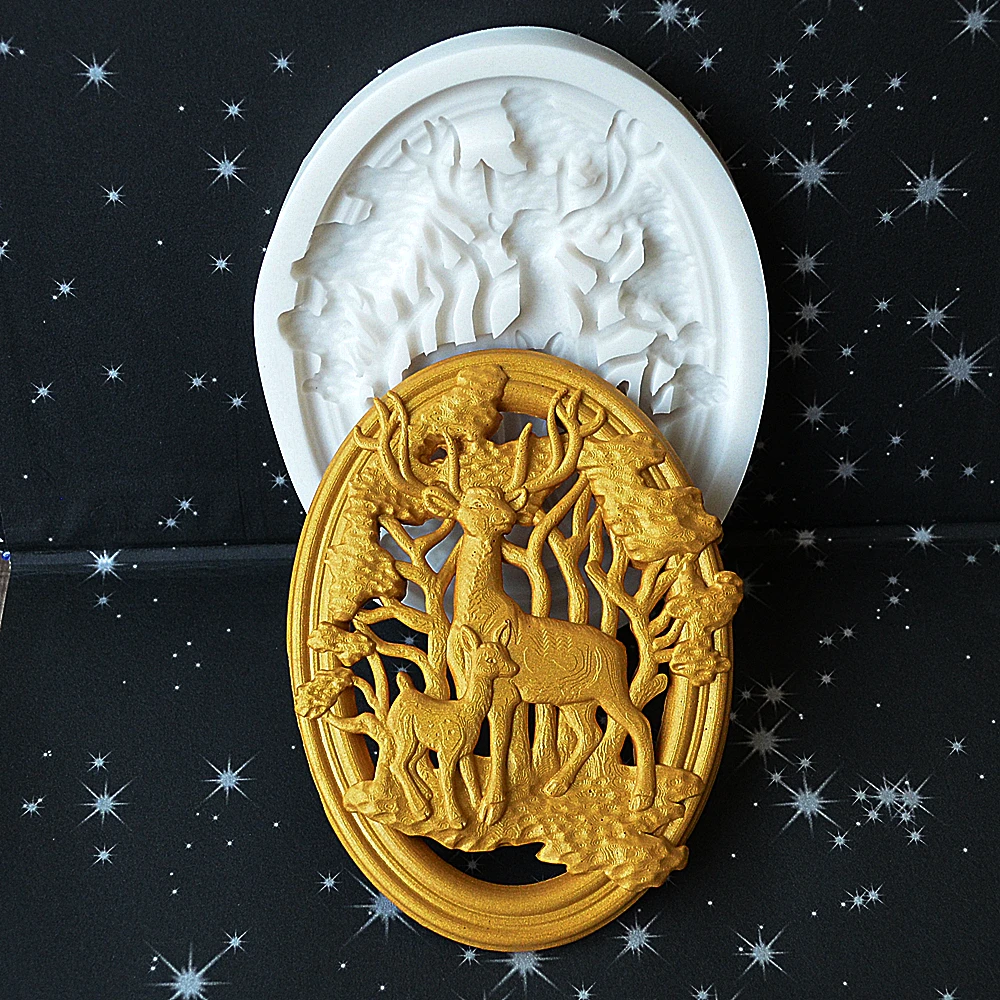 Two Christmas Deer Shaped Silicone Molds DIY Handmade Epoxy Resin Series Cake Baking Decoration Chocolate Deer Silicone Molds