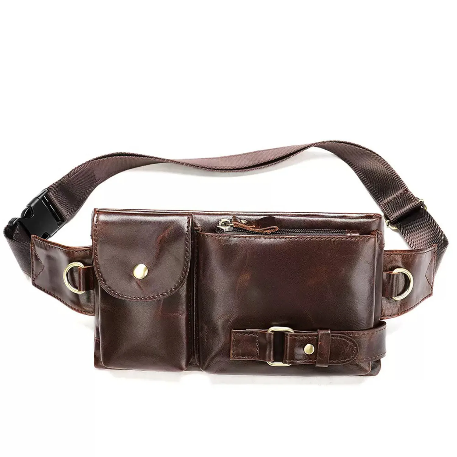 Men's Retro Genuine Leather Waist Bag, Outdoor Crossbody Bag, Chest Bag, Multifunctional Cowhide Wear-Resistant Phone Bag, Casual Wear-Resistant Versatile Bag, Brown