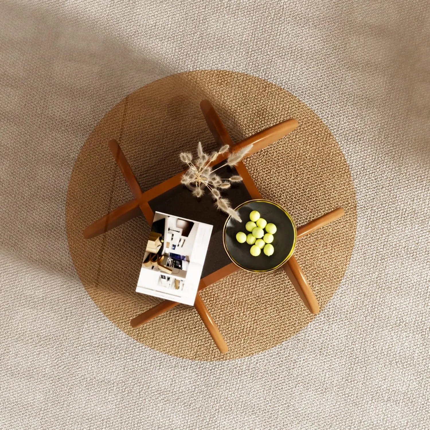 31.5'' round glass coffee table, simple & modern center table with tempered glass-top for small space, modern round coffee table