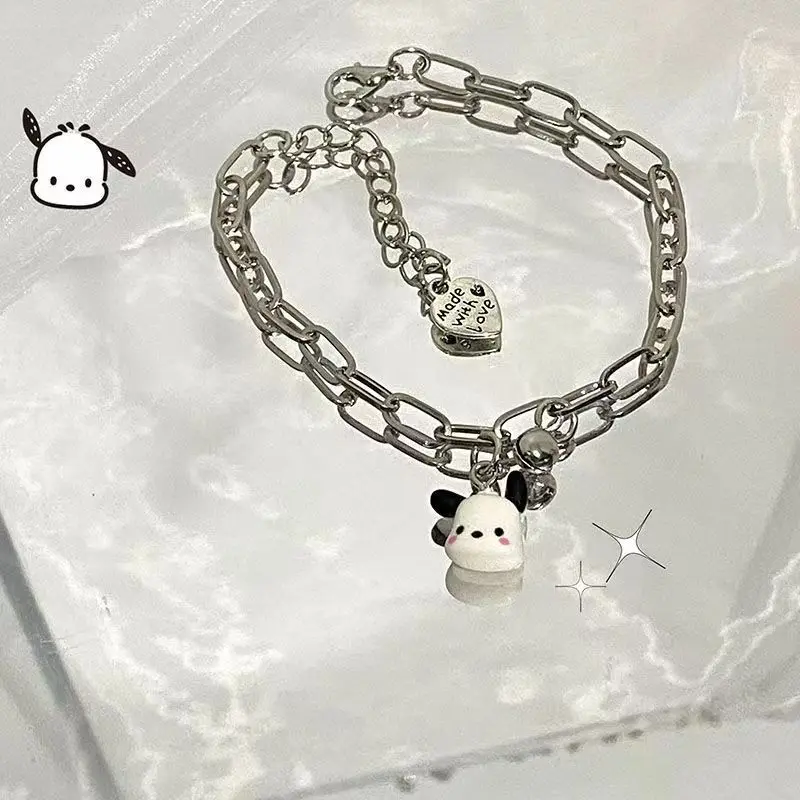 Kawaii Pochacco سوار أنيمي الكرتون سانريو حلقة جرس صديقة قلادة قابل للتعديل موضة لطيف الفتيات هدية عيد