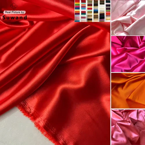 Tela de satén sedoso rojo y naranja suave por yarda, tela Charmeuse microelástica para vestidos de boda, fondos de vestido Formal, Material DIY