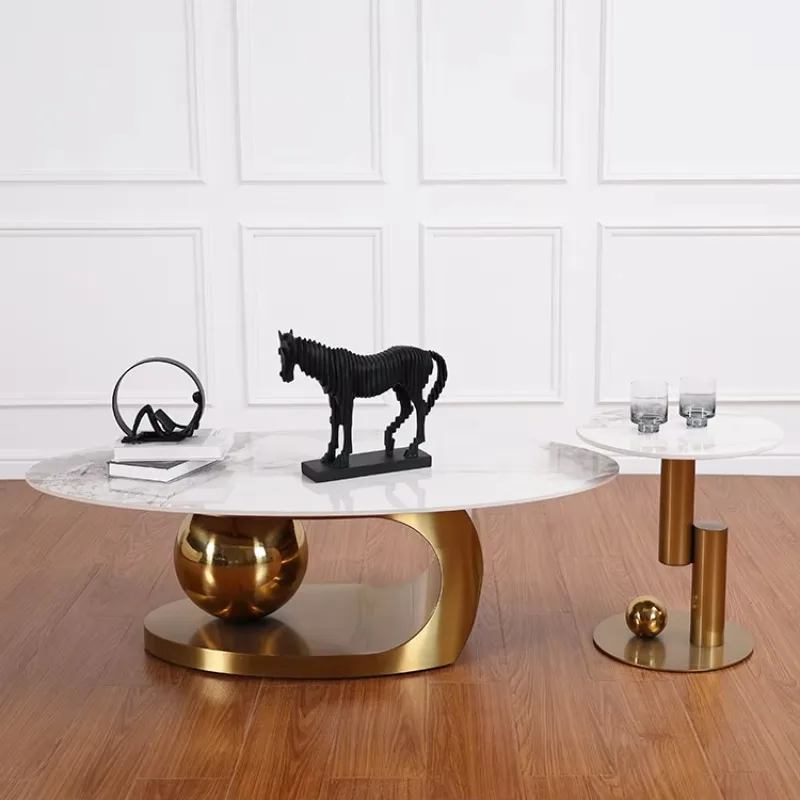Modern Luxury Gold Couchtisch Sintered Stone Cofees Coffes Table Set Marble Oval Coffee Table for Living Room