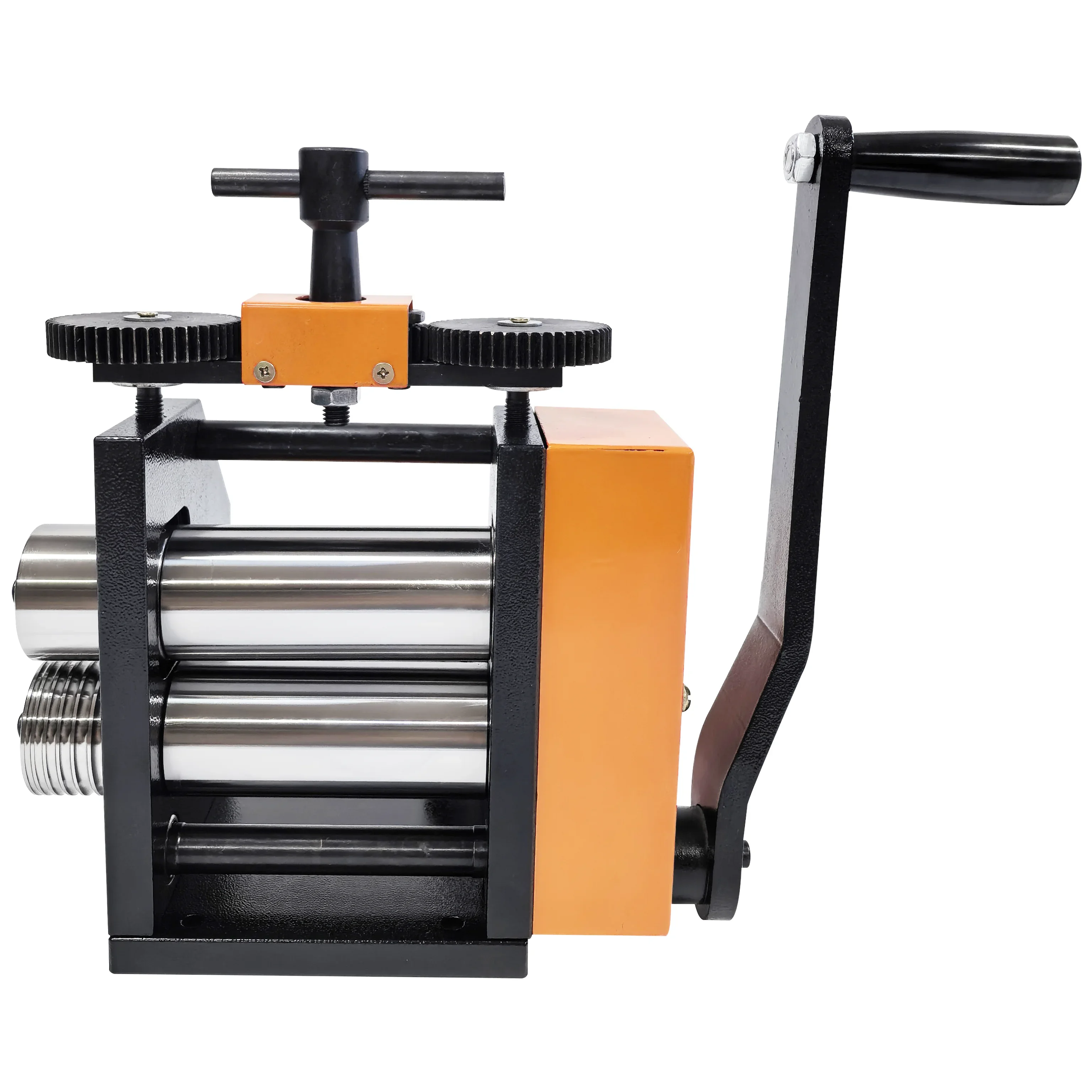 Orange Manual Rolling Mill Machine For Jewelry Making, Sheet Metal Rolling, Circle And Half-Round Wire Drawing