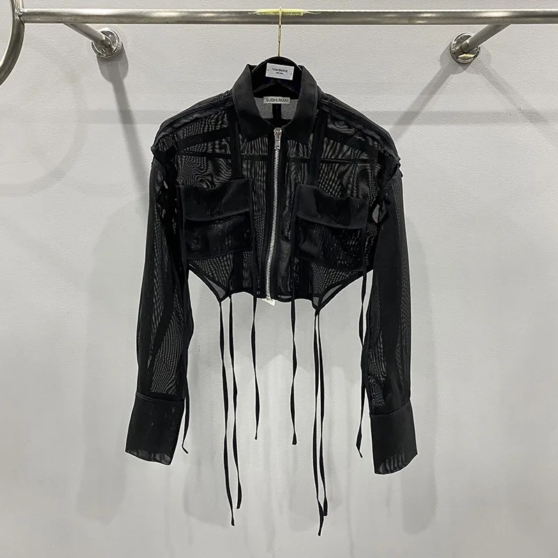 

2023 Rick Women's Mesh Lapel Pocket Zipper Think Short Jacket Sun Protection Women Zipper Jackets