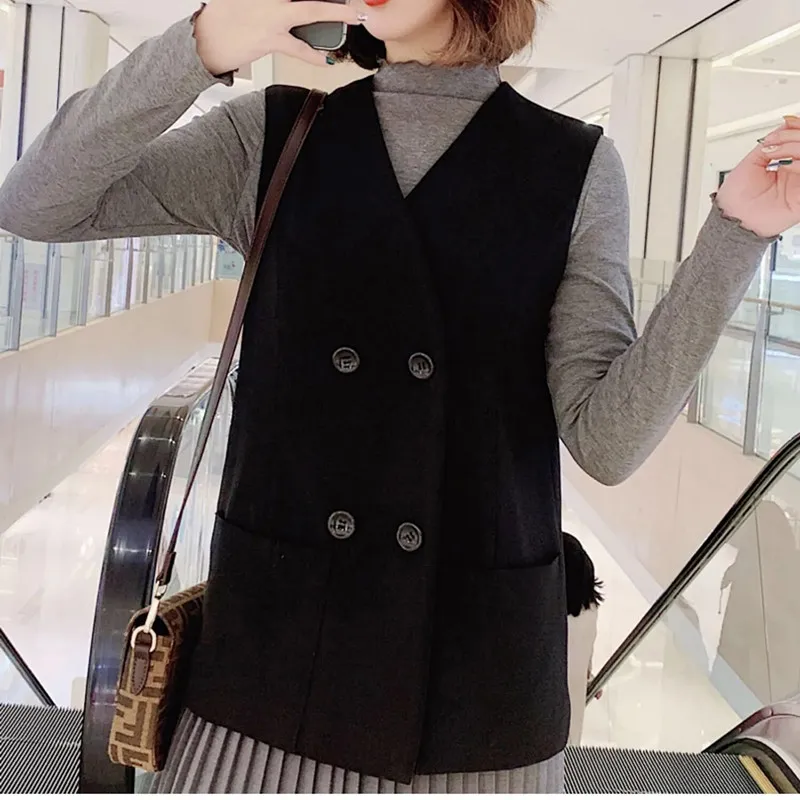 

Suit Waistcoat Women's Short Fashion Loose Spring and Autumn Vest Female Black V-neck Wild Solid Color Sleeveless Jacket