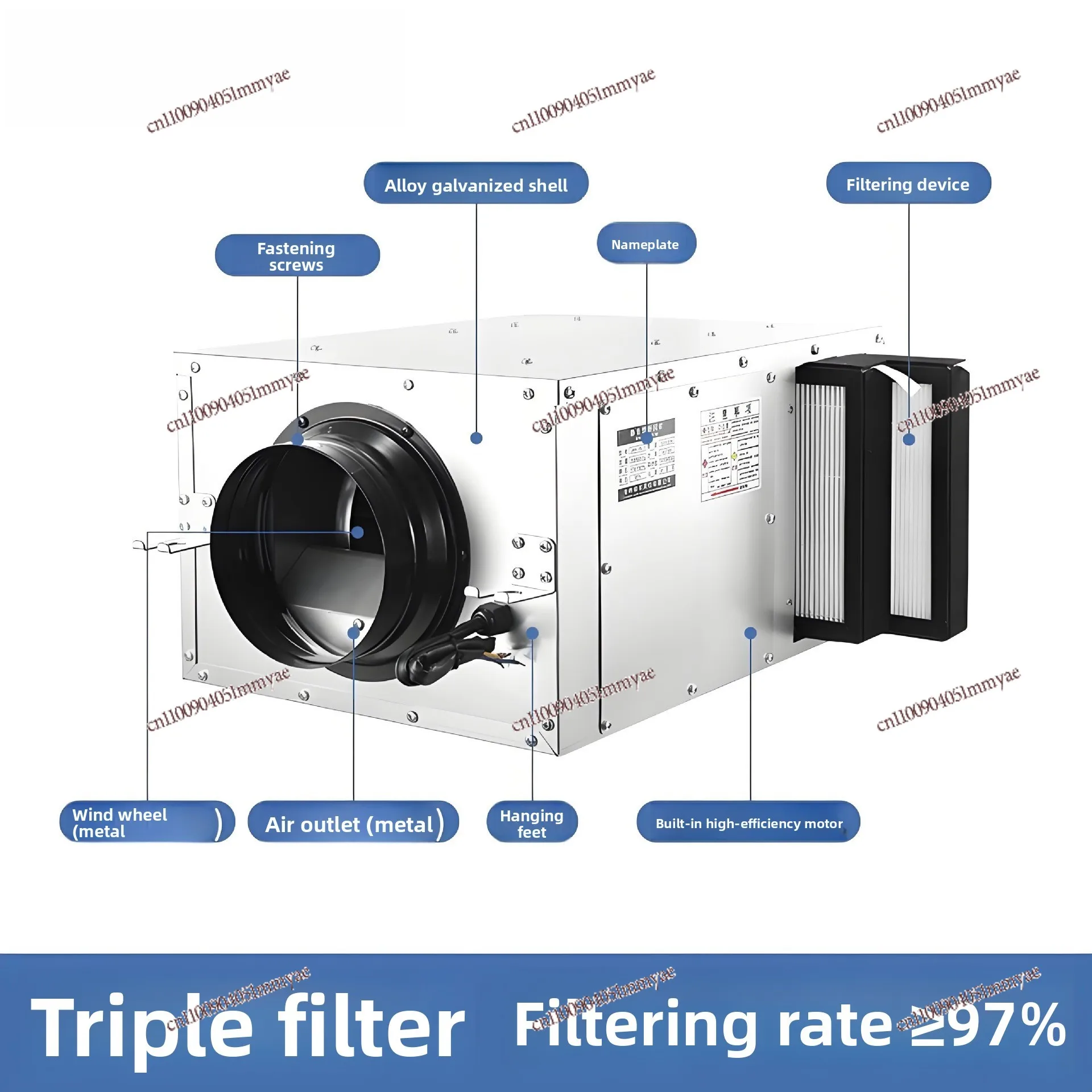 Ultra-quiet Fresh Air Fan Commercial Household Fresh Air System Duct Exhaust Ventilator