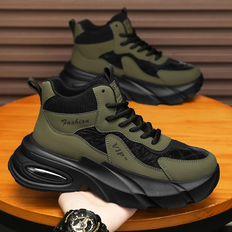 

High Top Genuine Leather Men's Ankle Boots 2025 Autumn and Winter New Male Casual Shoes Outdoor Keeping Warm Anti Slip Sneakers