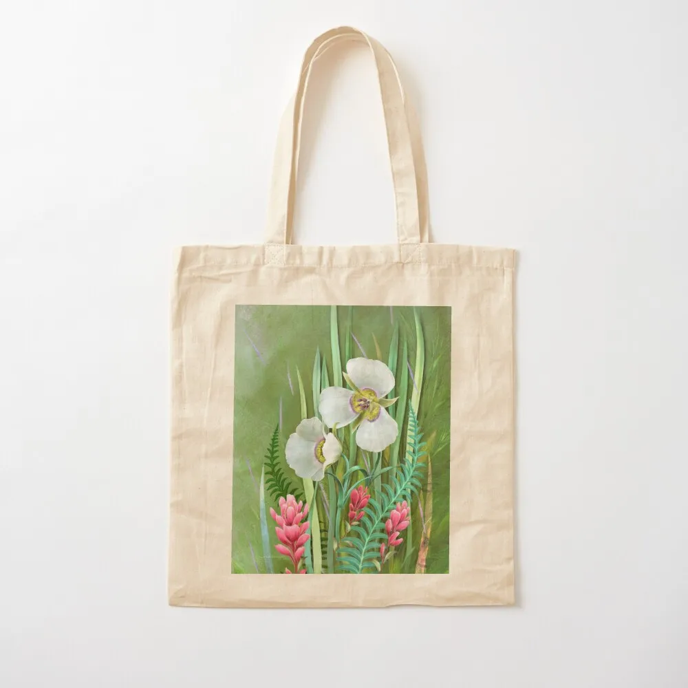 

Mariposa Lilies with Red Paintbrush Blossoms Tote Bag large tote custom Canvas