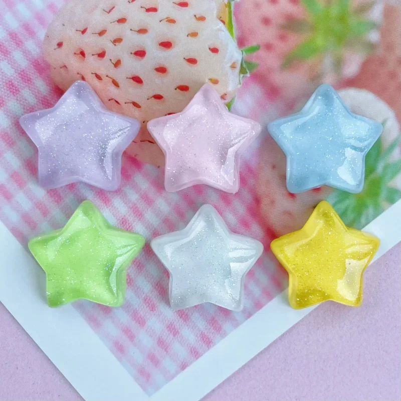 20-30Pcs Transparent Flash Star Resin Accessories Charms Girl DIY Phone Barrettes Water Cup Applique Jewelry Craft Supplies