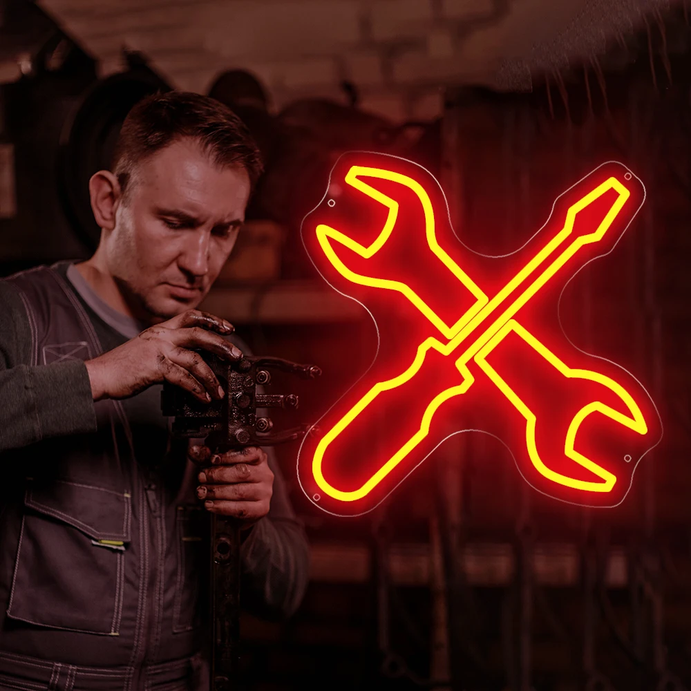 Auto Repair Shop Neon Sign Lights Tools Room Decor Wall Hanging Hardware Shop Open Welcome Sign Neon Led Business Neon Lights