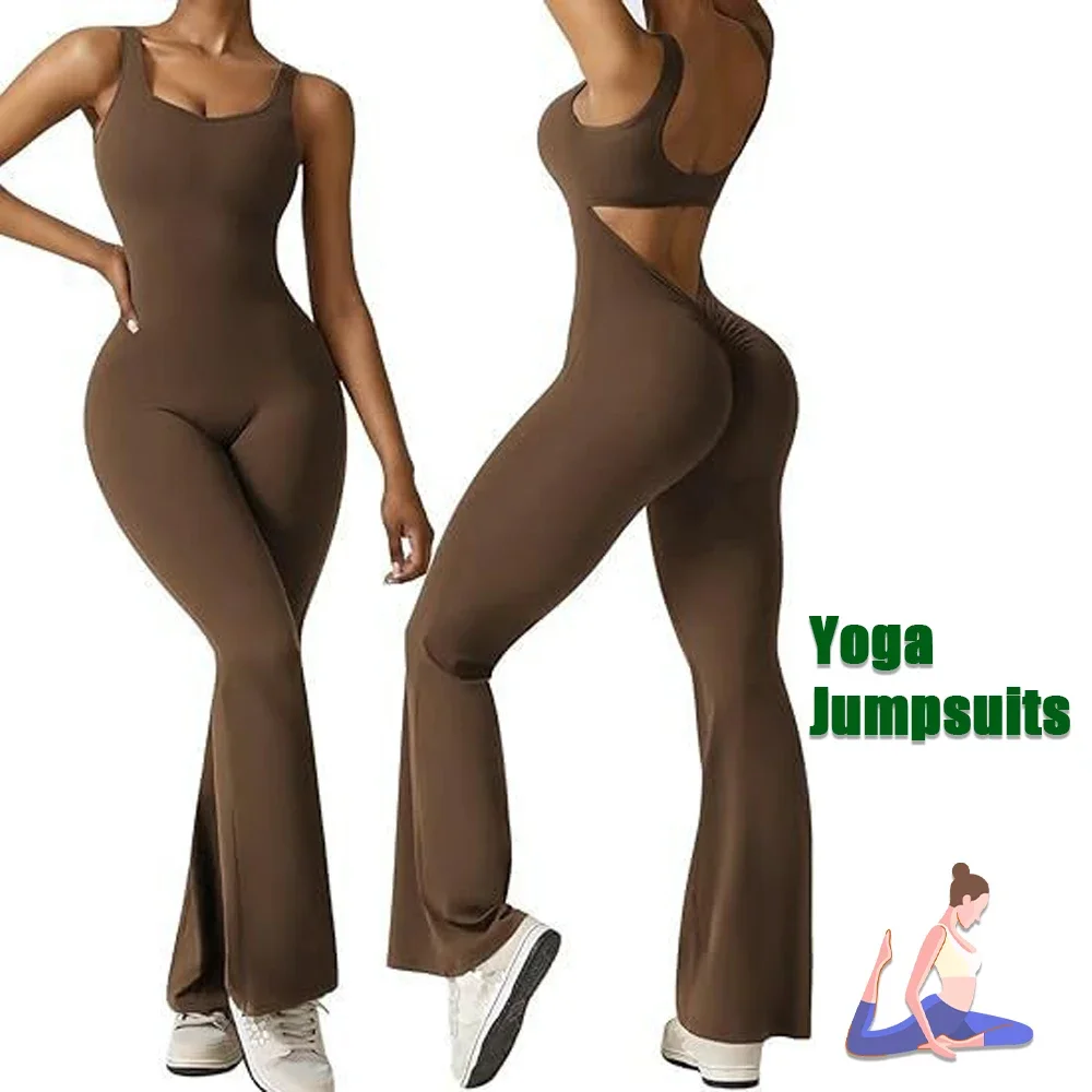 Jumpsuits Women's Sleeveless Flared Jumpsuit Sexy Backless Tight Hip Lifting Yoga Jumpsuit Slim Sports Yoga Wear Jumpsuits