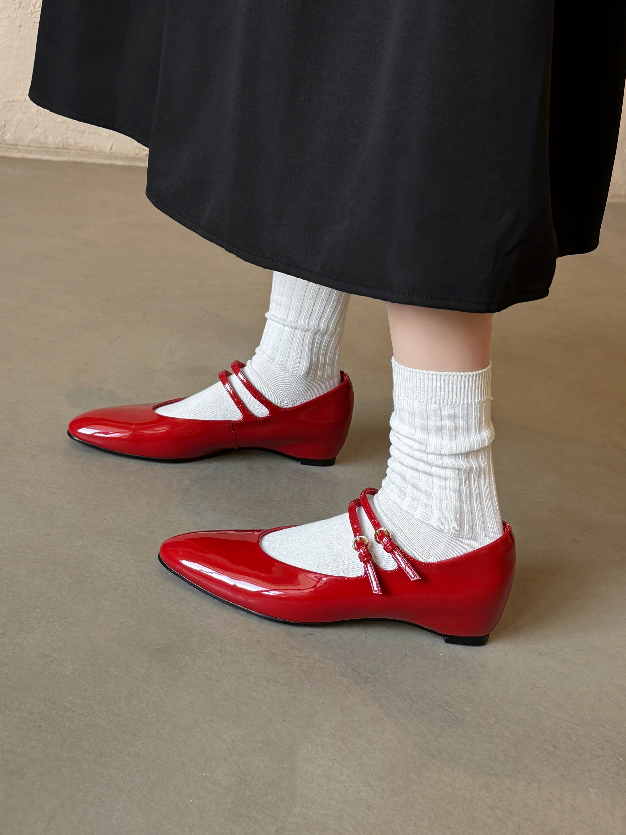 

Patent Leather Pumps Belt Buckle Low Heel Shallow British Style Retro Chic Classic Shoes