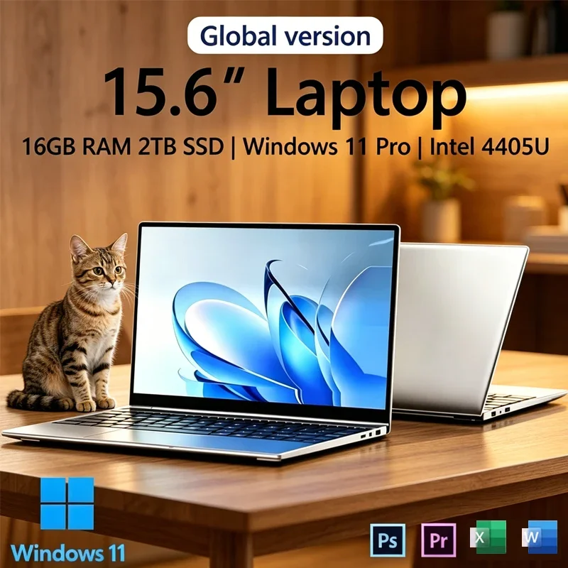 

New Ultra Slim Laptop 15.6 16GB RAM 2TB SSD Intel 4405U Gaming PC 1920*1080 Display Office Study Computer PC Windows 11 Pro