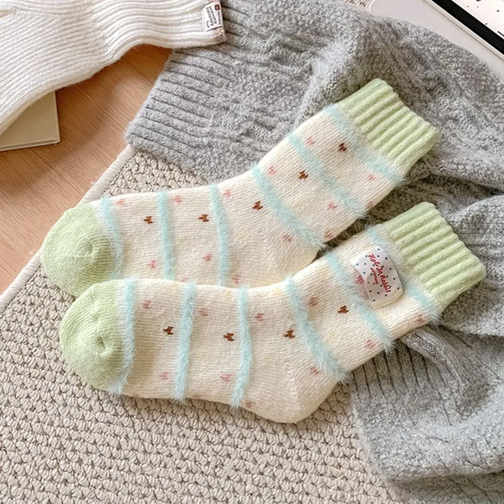 

Fashionable Candy Color Women's Socks Striped Absorb Sweat Warm Sleep Socks Anti Odor Thicken Thickened Floor Socks Daily Use