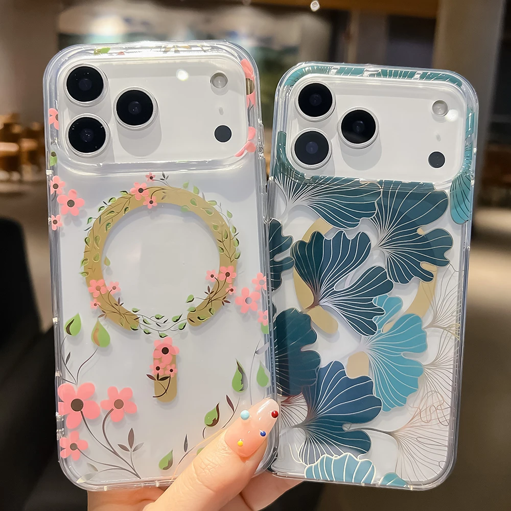 Luxuriöse Blumen-Magsafe-Handyhülle für iPhone 18 17 16 15 14 13 Pro Max 16E Magnetische Kabellose Ladefunktion Stoßfeste Hartschale – Detail 1