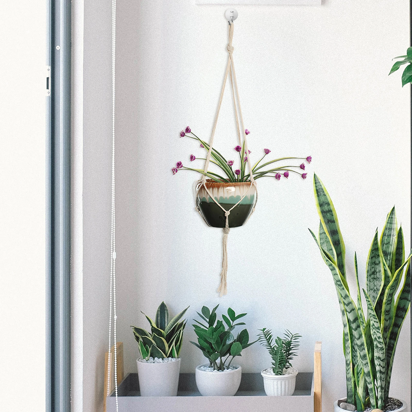 

3pcs Cotton Rope Hanging Basket Durable Safe Decorate Home Green Plants Flower Pot Bonsai Holder Plant Hanger Outdoor Weather