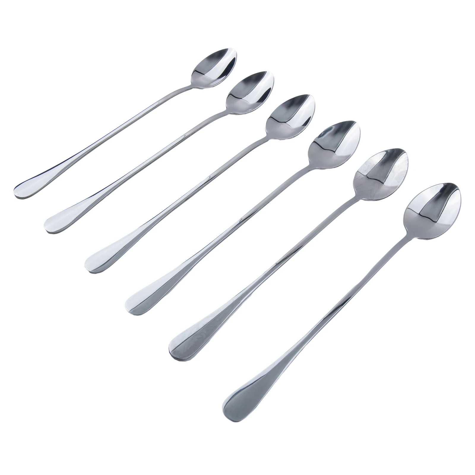 6PCS Stainless Steel Coffee Spoon Long Handle Ice Cream Dessert Tea Spoon For Picnic Drinkware Tableware Kitchen Set Supply