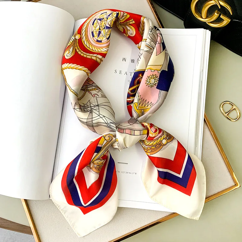 Skinny Silk Neckerchief Horse Print Silk Square Scarf Women Soft Satin Hairband Neckerchief Office Hijab Headband Foulard Gift