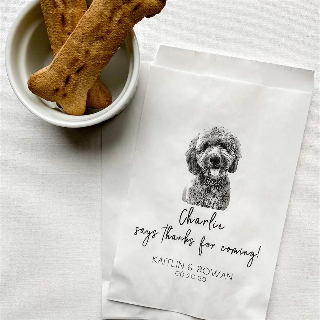 

50PCS Personalised Wedding Dog Birthday Favors Bags | Custom Pet Favor Bag | Pet Name Says Thanks For Coming | Doggie Bag