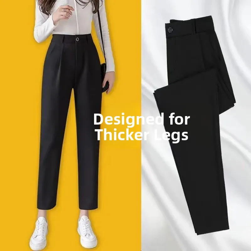 Loose Straight Leg Suit Pants Women's Harlan Black Casual High Waist Trousers Polyester Fiber Spring Autumn Fashion Ladies