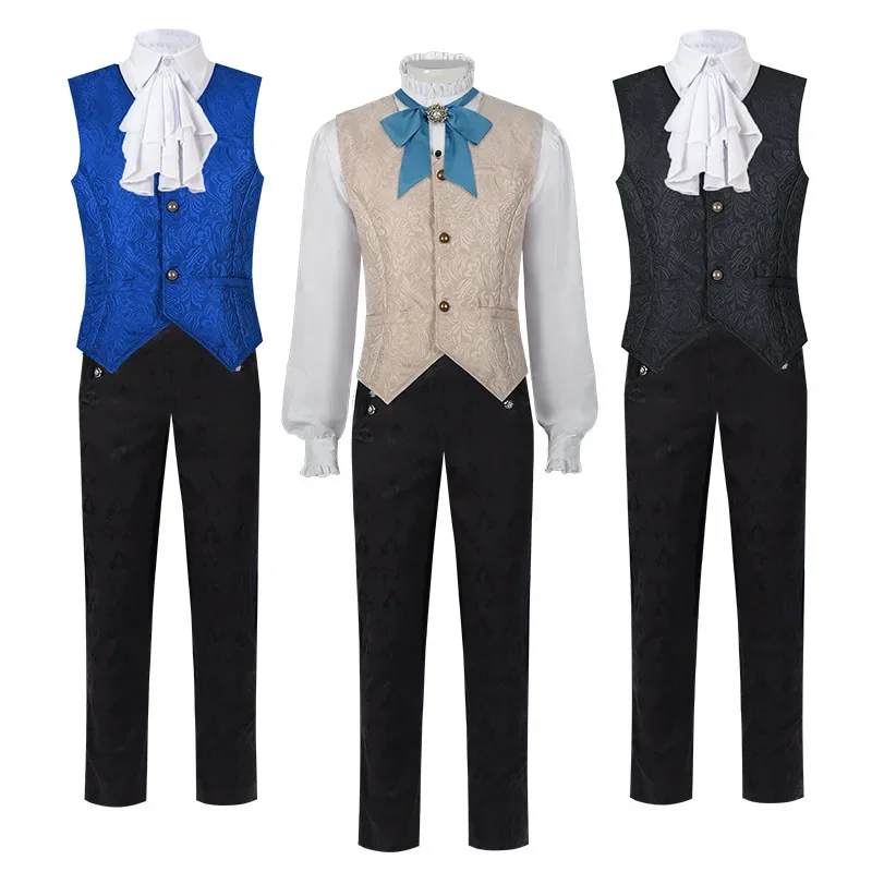 

Стимпанк Ренессанс Принц Хэллоуин Косплей Наряд Готический Средневековый Викторианский Эдвардиан Рубашка Жилет Брюки Платье Костюм для Мужчин