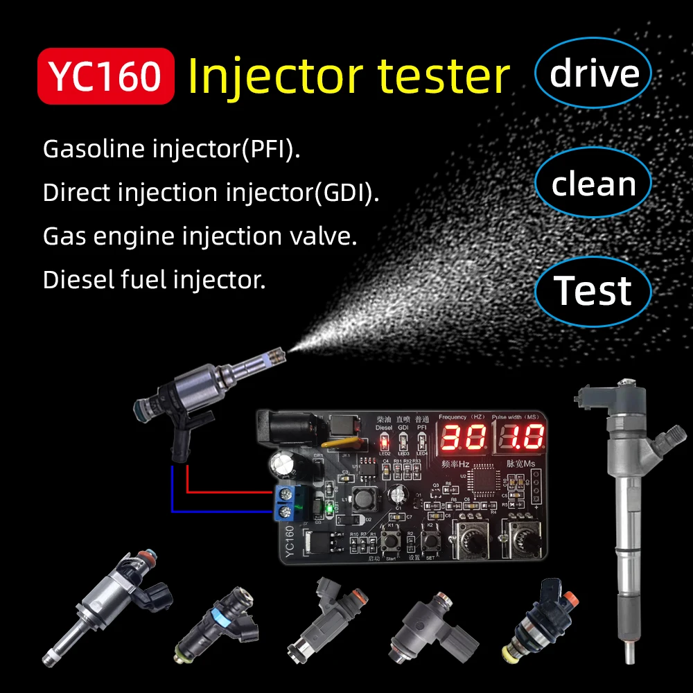 

AM-YC160 простой тип для автомобильного грузовика, тестер топливных форсунок, может тестировать частоту, ширина импульса 12-24 В