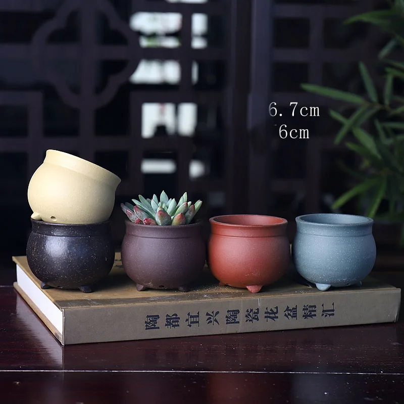 Yixing Purple Sand Thumb Flowerpot Small Round Line Round Folwer Pot Mini Pot Breathable Lovely Chinese Style Flower Pot ZD22