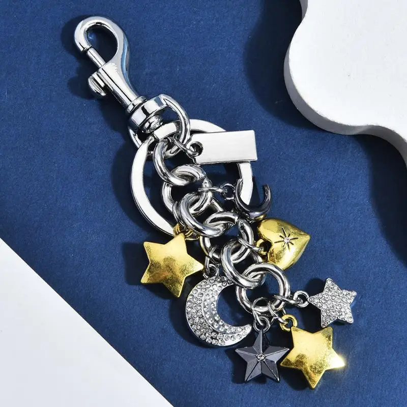 Himmlischer Schlüsselanhänger aus Metallmix mit Mond und Stern, Strass-Taschenanhänger, individuell graviertes ästhetisches Taschenaccessoire, einzigartige Geschenke für Frauen – Detail 3