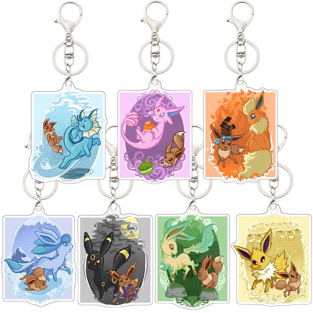 Anime Pokemon Glaceon Leafeon Jolteon Vaporeon Eevee Espeon Umbreon Acrylic Keychain Bag Pendant Decoration Accessories