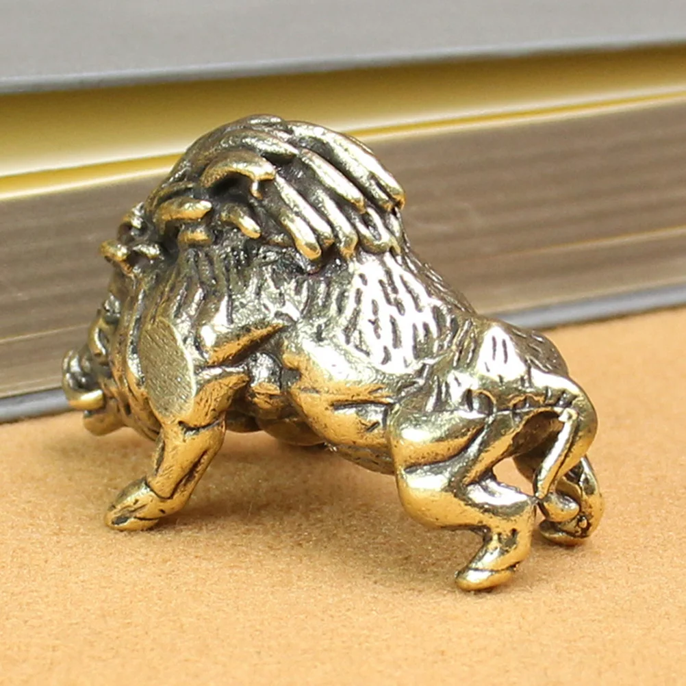 

2Pcs Brass Boar Desktop Decor Vintage Animal Statue Exquisite Design Space-Saving Miniature Indoor Adornment Brass Animal Statue