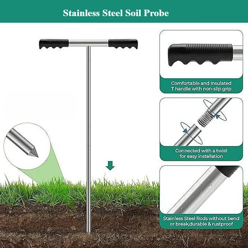 

1pcs Stainless Steel Soil Probe Metal Soil Adjustable Handle Soil Detector Rod Tool for Locating Septic Tanks Underground Pipes