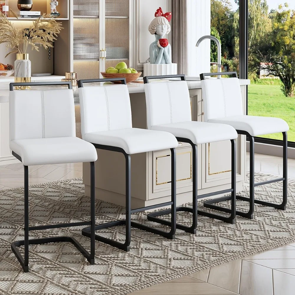 

Counter Height Bar Stools Set of 4,25'' Bar Stools for Kitchen Island,White Barstools with Back,Metal Barstools with Black Paint