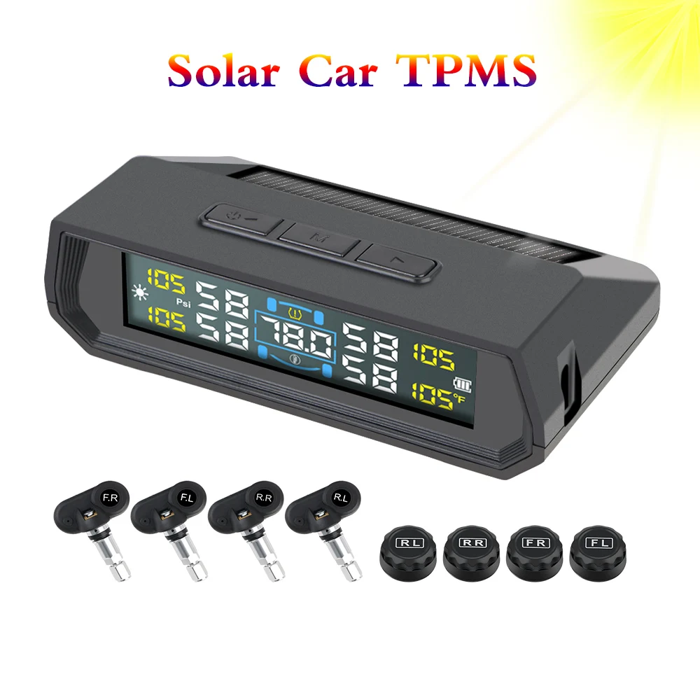 

USB/солнечная TPMS в автомобильном дисплеи температуры, универсальные системы автоматической охранной сигнализации, система контроля давления в автомобильных шинах