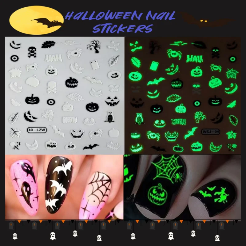 

1 Set (6 pieces) Of Luminous Stickers, Halloween Party Nail Decoration Stickers, Tattoo Stickers