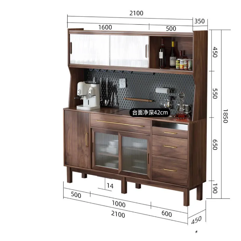 North American black walnut solid wood dining side cabinet against the wall side cabinet simple glass modern light