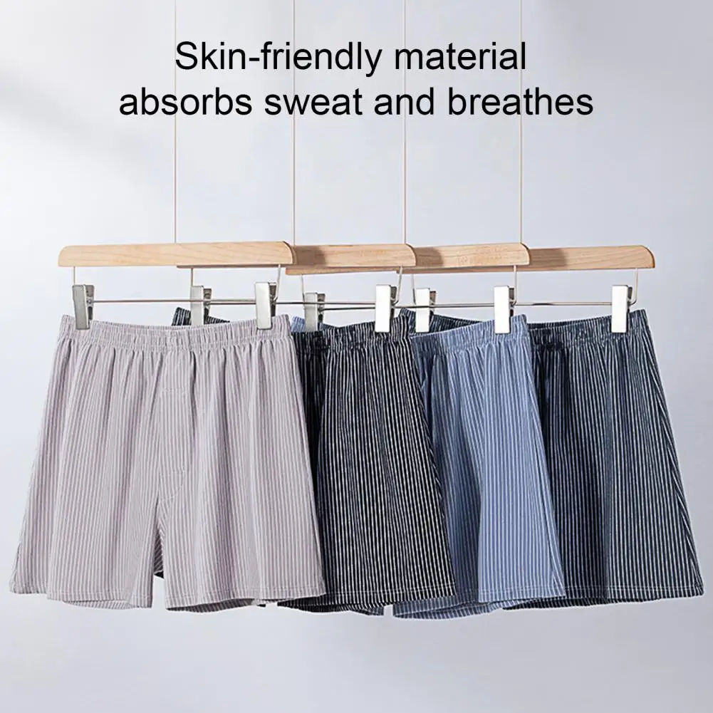 

Men Boxers Elastic Waistband Men Boxers Men's Quick-drying Striped Boxer Shorts with Elastic Waistband for Summer Homewear