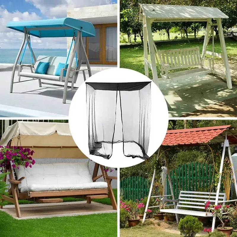 Outdoor Swing Chair Bug Screen with Fixing Tie Straps Patio Swing Mosquito Net Breathable Fine Mesh Waterproof Top Net Cover
